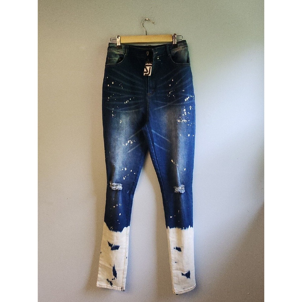 NWT Shane Justin unisex‎ jeans Distressed Bleach Splatter Dipped